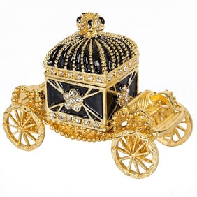 FABERGE Enameled & Studded 2pc Coronation Carriage Trinket Box