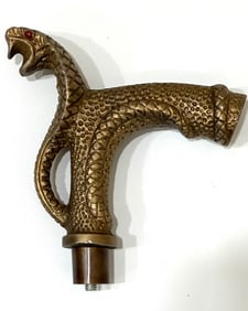 Ornate Vintage Bronze/Brass King Cobra Snake Cane Handle