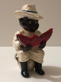 Black Americana Cast Iron WATERMELON BOY Coin Bank