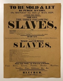 Dated Black Americana Slave Auction Notice Poster