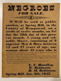 Dated Black Americana Negroes for Sale Notice Poster
