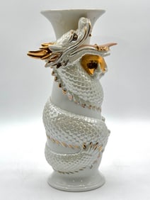 Scarce Signed YOSHIMI K Gold Lusterware Japanese Porcelain Dragon Wrapped Vase