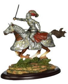 Medieval Knight on Horseback Charging into Battle 10in