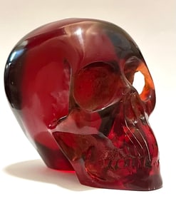 Vintage Ornately Carved Solid Red Amber SKULL