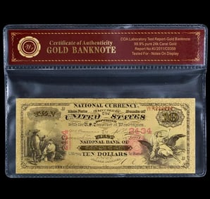 1875 Lab Tested 24k Gold $10 U.S. Banknote