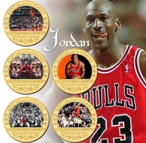 MICHAEL JORDAN Gold Clad Coin Collection with Box & COA