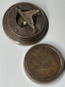 Signed The Mary Rose Pop Top Pocket Sundial & Compass