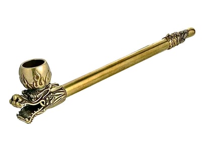 Vintage Gold tone Dragon 8 inch long Peace Smoking Pipe