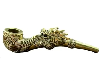 Vintage Bronze tone Embossed Chinese Dragon Tobacco Pipe