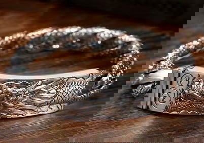 Awesome Silver Tone Mens Dragon Bracelet
