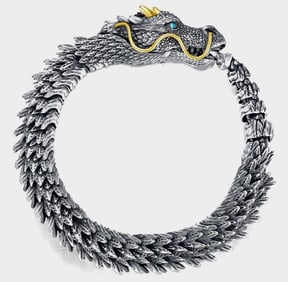 Awesome Silver and Gold Tone Mens Dragon Bracelet