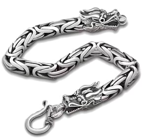 Ornate Silver Tone Mens Dragon Bracelet