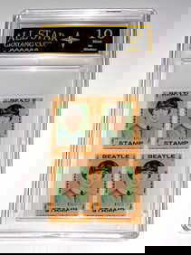 1964 The Beatles GEORGE HARRISON Un-Cut Block of Stamps