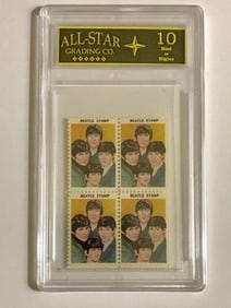 Rare 1964 The BEATLES Un-Cut Block of Stamps