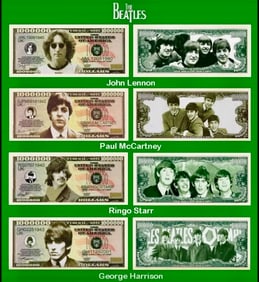 Lot of 4 The BEATLES Collectible Currency Funny Money