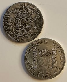 Dated 1768 Spanish Philip 8 Reales Silver tone Coin