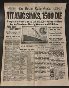TITANIC Sinks Boston Globe Newspaper AM/PM Edition