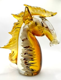 Awesome MURANO Amber Art Glass Horse Head Bust