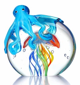 Awesome MURANO Blown Art Glass OCTOPUS over JELLYFISH