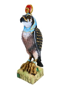 Egyptian Sky God Horus Falcon Statue with Hieroglyphics on Base