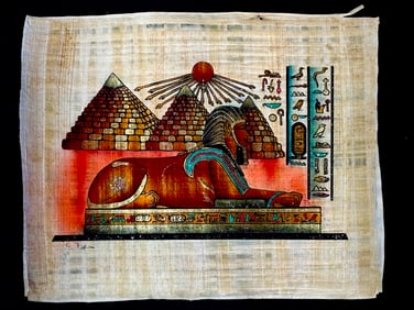 Genuine Hand Painted Egyptian Papyrus Art w/COA 13 X 15