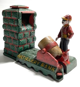 Vintage Artillery Cast Iron Mechanical Coin Bank