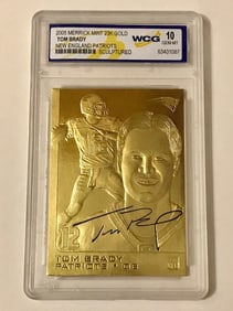 Signed TOM BRADY 23k Gold Sculptured Football Card
