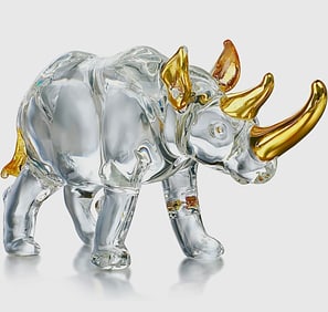 22kt Gold Enameled Hand Painted Austrian Crystal Rhinoceros