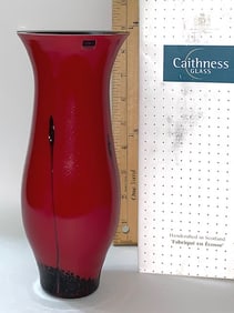 CAITHNESS Flame Red Flared Contemporary Art Glass Vase