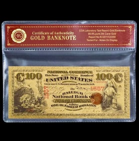 1875 Lab Tested 24k Gold Clad $100 Banknote