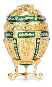 FABERGE inspired Enameled & Studded Gold Tone Egg w/Doves Motif