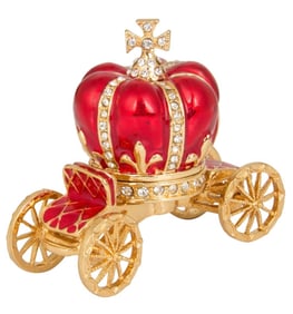 FABERGE Enameled & Studded 2pc Coronation Carriage Trinket Box