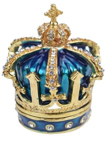 FABERGE inspired Enameled & Studded Coronation Crown Trinket Box