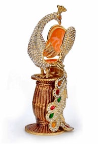 Stunning FABERGE Jeweled Enameled Peacock Trinket Box