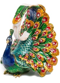 Beautiful FABERGE Jeweled Enameled Peacock Trinket Box