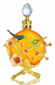 Stunning Jeweled and Enameled Art Glass Perfume Bottle