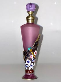 Jeweled and Enameled Art Glass Dragonfly Perfume Bottle