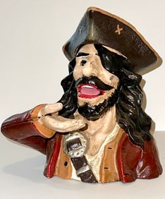 Awesome Vintage Cast Iron PIRATE Mechanical Coin Bank
