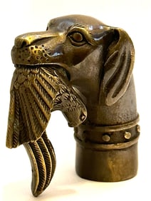 Vintage Ornate Bronze/Brass Hunting Dog Walking Cane Handle