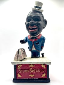 Black Americana Stump Speaker Cast Iron Mechanical Coin Bank