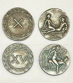 Lot of 2 Erotic Roman 20-40 A.D. SPINTRIA Brothel Token Coins