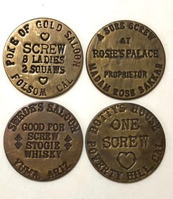 Lot of 4 Old West Saloon Whorehouse Brothel Tokens