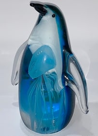 MURANO Art Glass PENGUIN with Swallowed Jellyfish Sculpture