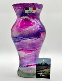 Stunning Tuscany Italy Hand Decorated MURANO Style Art Glass Vase