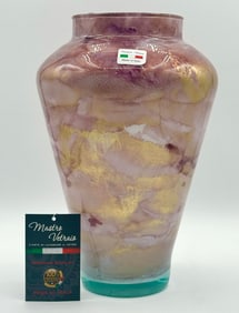 Stunning Tuscany Italy Hand Decorated MURANO Style Art Glass Vase