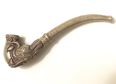 Chinese Hallmarked Tibet Silver Dragon Smoking Pipe