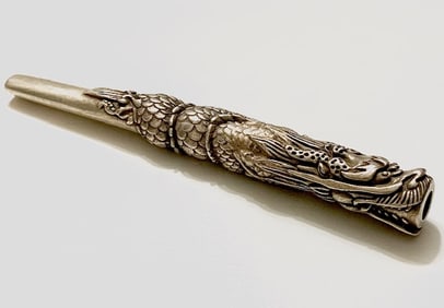 Old Hallmarked Tibetan Silver Dragon Cigarette Holder