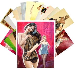 Lot of 24 Risque WILLIS RADER Pin Up Girl Collector Postcards