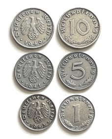 Lot of 3 German World War 2 Currency Coins
