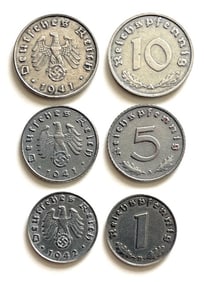 Lot of 3 German World War 2 Currency Coins